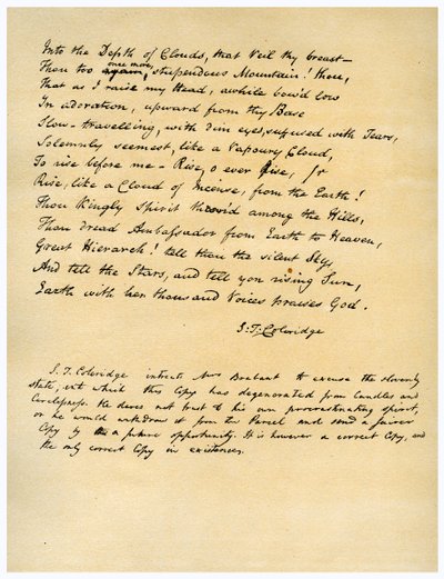 Himno antes del amanecer en el Valle de Chamouny, impreso por primera vez en 1802 de Samuel Taylor Coleridge