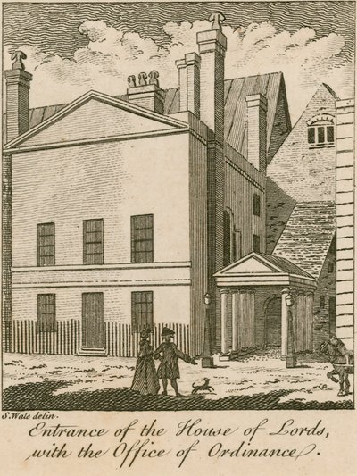 Entrada de la Casa de los Lores con la Oficina de Ordenanza, Westminster de Samuel Wale