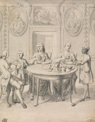 Escena interior con familia tomando el té de Samuel Wale