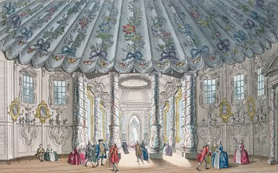 Vista interior de la elegante sala de música en Vauxhall Gardens, grabado por H. Roberts, 1752 de Samuel Wale