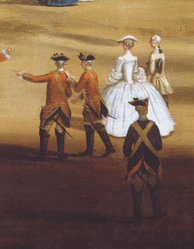 Soldados y una pareja en Horseguards Parade, c.1758 (detalle) de Samuel Wale
