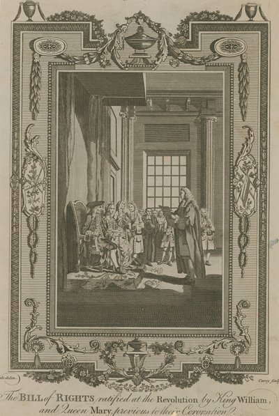La Carta de Derechos ratificada en la Revolución por el Rey Guillermo y la Reina María de Samuel Wale