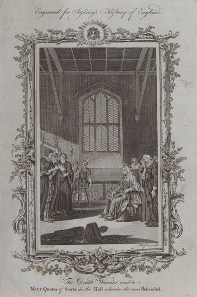 La orden de ejecución leída a María Reina de Escocia en el salón donde fue decapitada de Samuel Wale