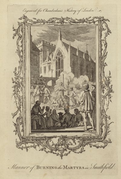 La manera de quemar a los mártires en Smithfield de Samuel Wale