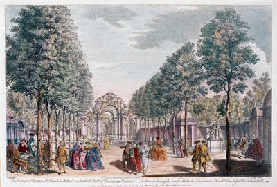 Jardines de Vauxhall, grabado por John Miller alias Johann Sebastian Müller de Samuel Wale
