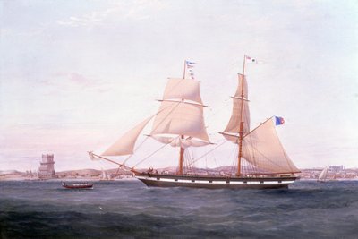 El Maria Helena frente a Lisboa con la Torre de Belem más allá de su proa de Samuel Walters