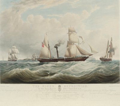 La expedición nigeriana, en la confluencia de los ríos Níger y Benoue, los buques Albert, Sudan y Wilberforce frente a Holyhead (Gales), agosto-octubre de 1841. de Samuel Walters