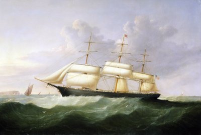 El buque "Palestine", a toda vela, con bandera de los Estados Unidos de América, construido en 1854, destinado al transporte de pasajeros en la línea transatlántica de Samuel Walters