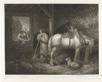 Gesprek in de stal Conversación rústica (título sobre objeto) de Samuel William Reynolds (I)