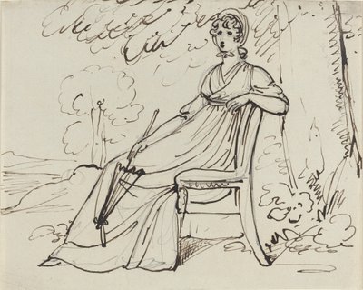 Una dama sentada con una sombrilla de Samuel Woodforde