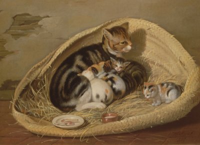 Gata con sus Gatitos en una Cesta, 1797 de Samuel de Wilde