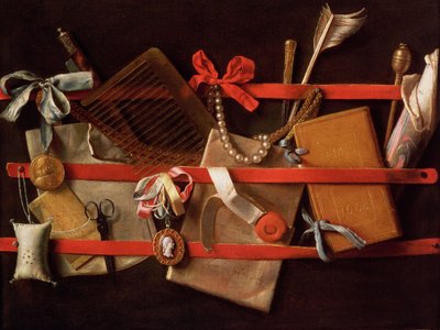 Un trampantojo de objetos adheridos a un estante de cartas, 1664 de Samuel van Hoogstraten