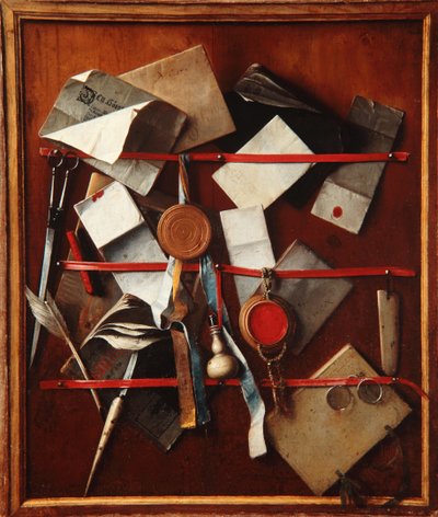 Falsa Estantería de Cartas con Implementos de Escritura, c.1655 de Samuel van Hoogstraten