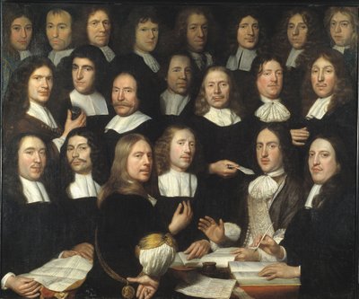 Retrato de grupo de los maestros de la menta de Dordrecht (Portrait de groupe des maitres et des officer de la monnaie de Dordrecht) - Peinture de Samuel Dirksz van Hoogstraten (1627-1678) - 1674 - Óleo sobre lienzo - 139,5x166 - Museo de Dordrechts de Samuel van Hoogstraten
