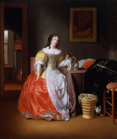 Dama con vestido amarillo y rojo de Samuel van Hoogstraten