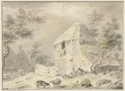 Cobertizo de la granja con algunos cerdos de Samuel van Huls (possibly)