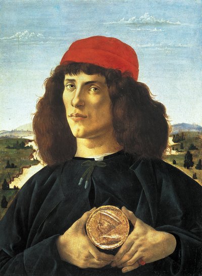 Retrato de hombre con la medalla de Cosme Medicis el Viejo (ca. 1475), Pintura de Alessandro di Mariano dei Filipepi dit Sandro Botticelli (1445-1510). Florencia, Museo de los Uffizi. de Sandro Botticelli