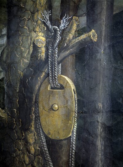 Relato de la vida de Moisés. Detalle de la cuerda y la polea del pozo. Pintura de Alessandro di Mariano dei Filipepi conocido como Sandro Botticelli (1445-1510). Fresco de Sandro (1444/5 1510) Botticelli