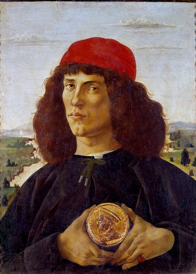 Retrato de un hombre desconocido sosteniendo la medalla de Cosimo de Medicis de Sandro Botticelli