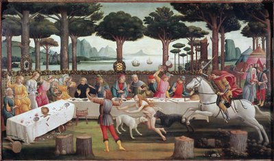 El banquete en el bosque: Escena III de La historia de Nastagio degli Onesti de Sandro Botticelli