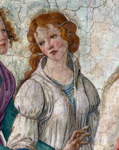 Venus y las Gracias ofreciendo regalos a una joven (detalle). Fresco de Villa Lemmi. Pintura de Sandro Botticelli (1444-1510) de Sandro Botticelli