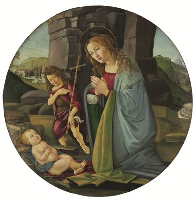 La Virgen adorando al Niño Jesús con el joven San Juan Bautista (temple y óleo sobre tabla) de Sandro (and workshop) Botticelli