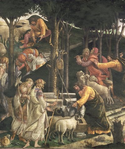 Detalle de la Juventud de Moisés, en la Capilla Sixtina de Sandro Botticelli