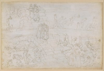 La Divina Comedia, Infierno XXIX. Virgilio y Dante en el octavo círculo del infierno (Malebolge), 10.ª bolgia: castigo a los falsificadores y alquimistas de Sandro Botticelli
