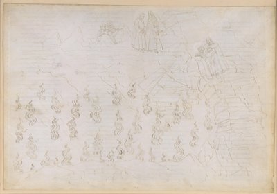 La Divina Comedia, Infierno XXVI. Virgilio y Dante en el octavo círculo del infierno (Malebolge), 8.ª bolgia: castigo a los falsos consejeros; conversación con Odiseo de Sandro Botticelli