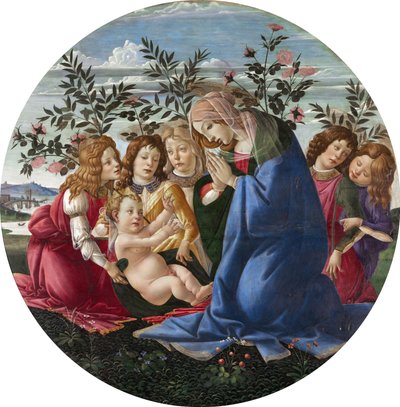 Virgen adorando al Niño con cinco ángeles de Sandro Botticelli