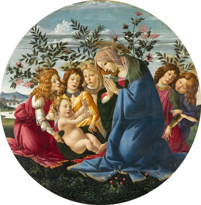 Madonna adorando al niño con cinco ángeles de Sandro Botticelli