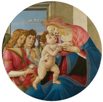 Madonna con niño y dos ángeles de Sandro Botticelli