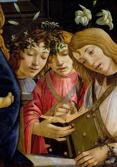 María con el niño, Juan el Bautista y ángeles (detalle) de Sandro Botticelli