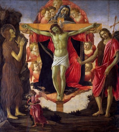 La Santísima Trinidad con los santos Juan Bautista, María Magdalena, Tobías y Rafael, 1491-1493 de Sandro Botticelli