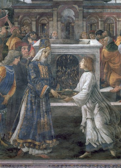 La Purificación del Leproso y la Tentación de Cristo, en la Capilla Sixtina: (detalle) de la ceremonia de purificación, 1481 de Sandro Botticelli
