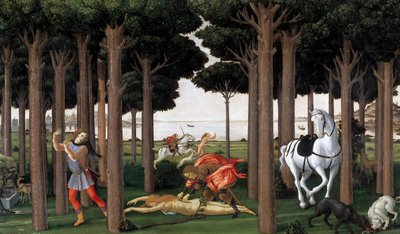 La historia de Nastagio degli Onesti Segundo episodio, ca 1483 de Sandro Botticelli