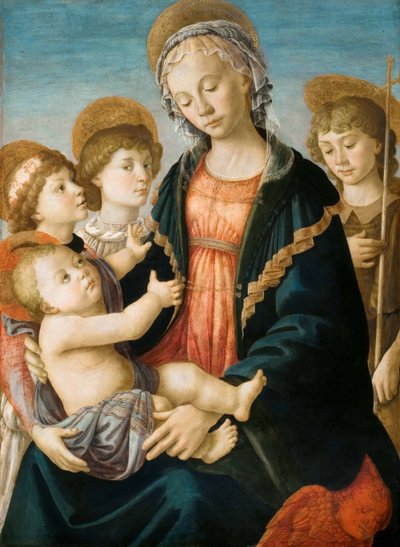 La Virgen y el Niño con dos ángeles y el joven San Juan Bautista, ca 1467 de Sandro Botticelli