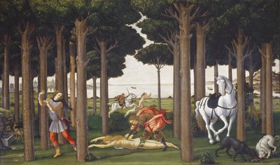 La historia de Nastagio degli Honesti, panel II de Sandro Botticelli