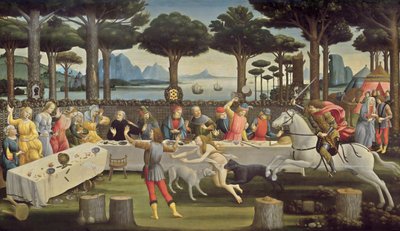 La historia de Nastagio degli Onesti, panel 3 de Sandro Botticelli