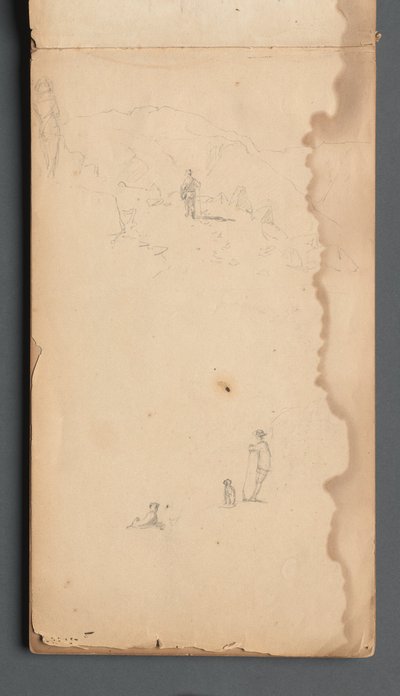 Cuaderno de bocetos, página 02: Figura en un paisaje con perro de Sanford Robinson Gifford