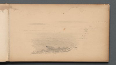 Cuaderno de bocetos, página 04: Paisaje marino con anotaciones en color de Sanford Robinson Gifford
