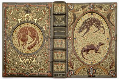 Una encuadernación ornamental con joyas, que representa varios animales de Sangorski and Sutcliffe