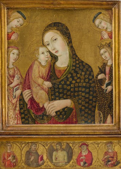 Madonna y niño con el Cristo muerto, Santa Inés y Santa Catalina de Alejandría de Sano di Pietro
