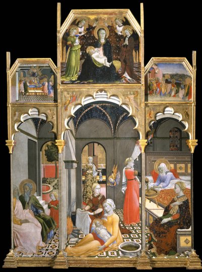 El nacimiento de la Virgen Escenas de la vida de la Virgen, 1437-1439 de Sano di Pietro