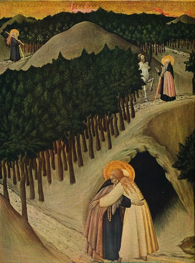 El encuentro de San Antonio y San Pablo, c1430-1435 de Sano di Pietro