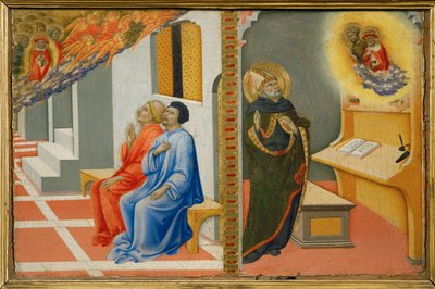 Después de su muerte, San Jerónimo se presenta a Sulpicio Severo, luego a San Agustín, junto con San Juan Bautista ... de Sano di also Ansano di Pietro di Mencio Pietro