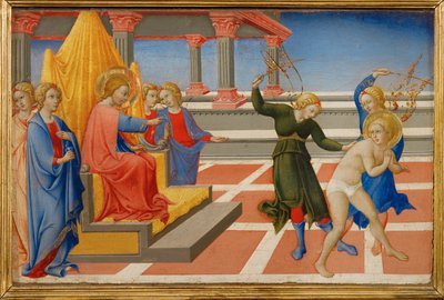 San Jerónimo sueña que Cristo ordena su flagelación por dos ángeles ... de Sano di also Ansano di Pietro di Mencio Pietro