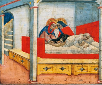 Santos Cosme y Damián adjuntan la pierna del etíope al sacristán (milagro de la pierna del etíope) de Sano di also Ansano di Pietro di Mencio Pietro