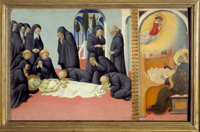 Escena de la vida de San Jerónimo: Muerte de San Jerónimo y su aparición a San Agustín de Sano di also Ansano di Pietro di Mencio Pietro