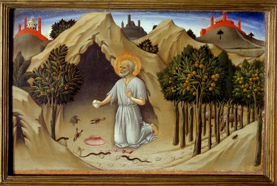 Escena de la vida de San Jerónimo: La penitencia de San Jerónimo de Sano di also Ansano di Pietro di Mencio Pietro